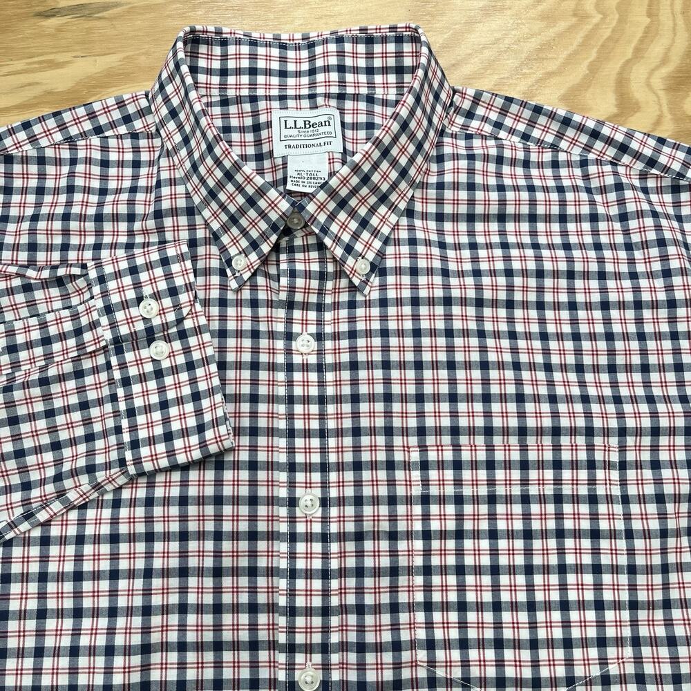 LL Bean Traditional Fit Shirt Mens XL Tall Black Red Plaid Button Down Casual